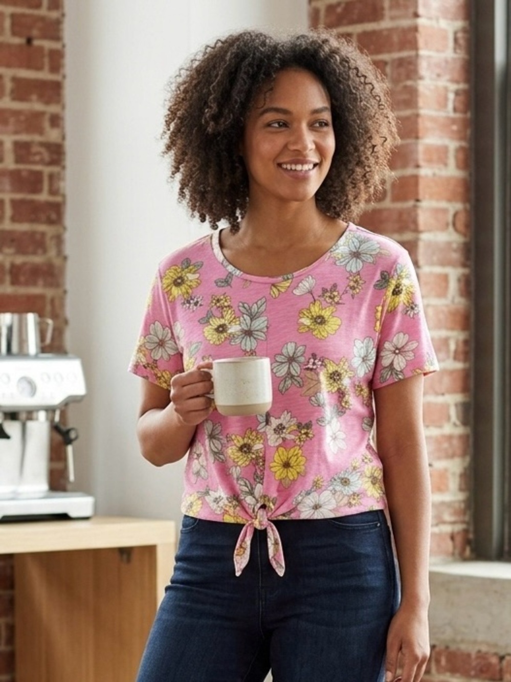 Charter Club Pink Floral Tie-Front Crop Top